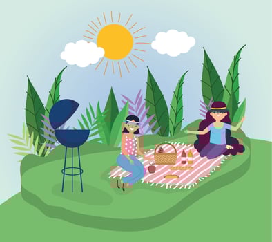 young people picnic in the park vector