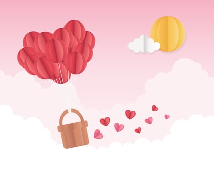 happy valentines day origami balloons hearts basket sun sky clouds vector