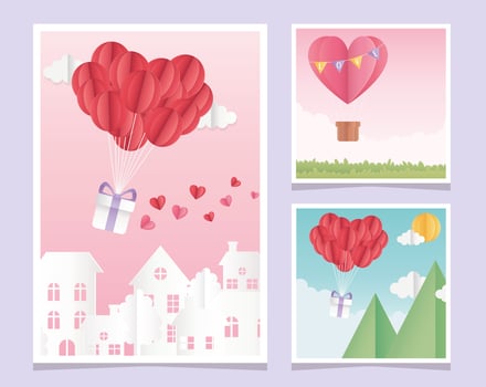 happy valentines day origami paper balloons heart outdoor city cards vector