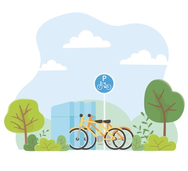 urban ecology parking bicycles transport park trees nature vector