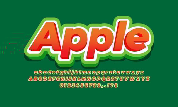 colorful red apple fruit text effect design vector