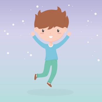 happy childrens day, cute little boy celebrating hands up vector