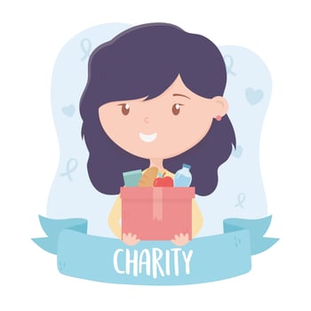 volunteering, help charity teen woman with box filled food vector