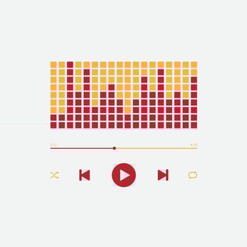 icon media music player with simple Audio equalizer view in vector. modern playback of music application. multimedia navigation on smartphone device. Free Vector. Red and orange color vector