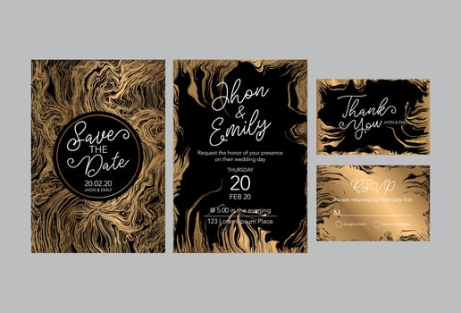 invitation to the wedding, a great celebration of lovers, the bride and groom.background texture luxury liquid marble and gold. for business cards, flyers, flyer, banner, website, paper printing. vector