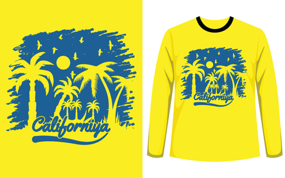 California Ocean side stylish t-shirt and apparel trendy design with palm trees silhouettes, typography, print, vector illustration. Global swatches. summer beach t-shirt template.