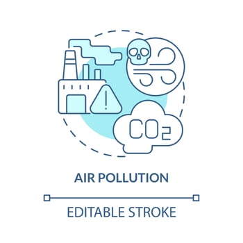 Air pollution turquoise blue concept icon. Ecology problem and pollution abstract idea thin line illustration. Isolated outline drawing. Editable stroke. Roboto-Medium, Myriad Pro-Bold fonts used vector