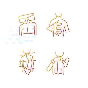 Spine curvature measure gradient linear vector icons set. Cobb angle. Spinal curve testing method. Rib hump measurement. Thin line contour symbols bundle. Isolated outline illustrations collection
