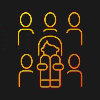 Enochlophobia gradient vector icon for dark theme. Irrational fear of crowd. Panic disorder. Psychotherapy treatment. Thin line color symbol. Modern style pictogram. Vector isolated outline drawing
