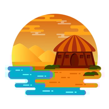 Captivating waterfall landscape, flat mini illustration vector