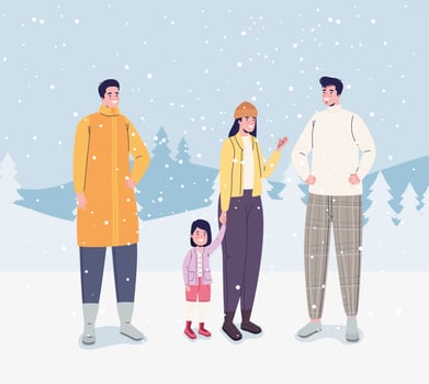 people happy in winter landscape vector