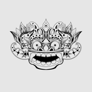 Black white sketch Traditional Balinese Barong mask illustration vector template isolated on white background