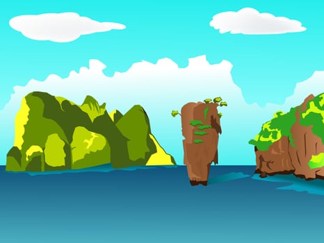 Jamebond island or Nail Island, Destination of Thailand and famous landmark in Phang Nga Bay ,illustration art design vector