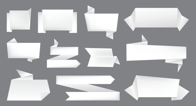White origami paper banners set. vector