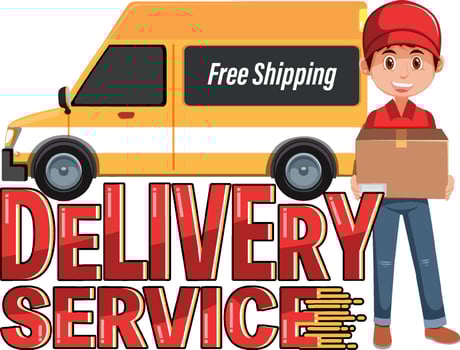 Delivery Service logo banner with courier cartoon character vector