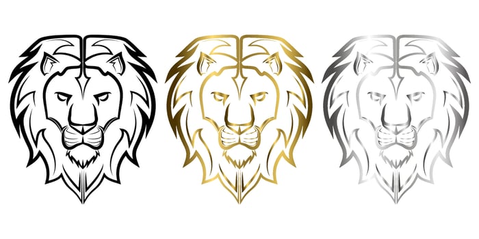Three color black gold and silver line art of the front of the lion head It is sign of leo zodiac Good use for symbol mascot icon avatar tattoo T Shirt design logo or any design vector