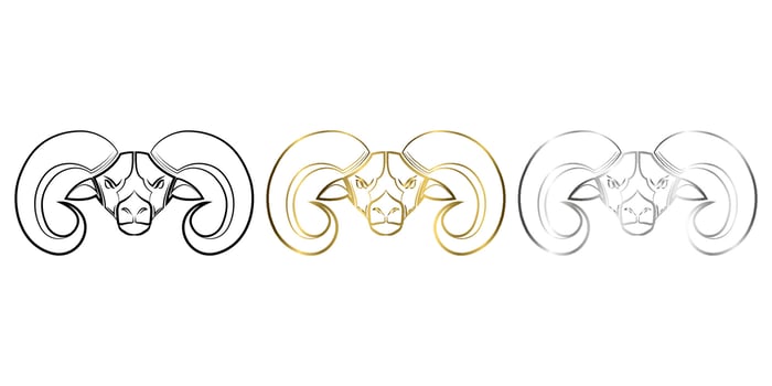 Three color black gold and silver line art of big horn sheep head Good use for symbol mascot icon avatar tattoo T Shirt design logo or any design vector