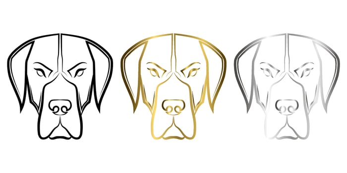 Three color black gold and silver line art of Great Dane dog head Good use for symbol mascot icon avatar tattoo T Shirt design logo or any design vector