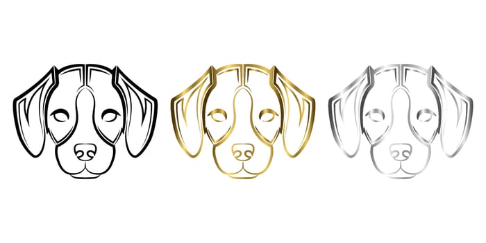 Three color black gold and silver line art of the front of the beagle dog head Good use for symbol mascot icon avatar tattoo T Shirt design logo or any design vector