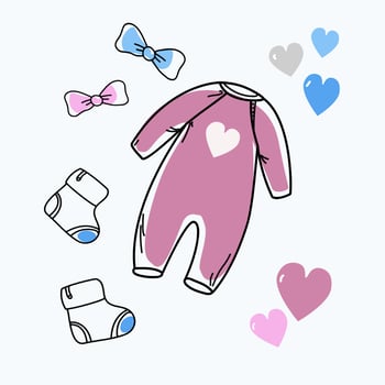 Set hand drawn baby girl. Cartoon sketch style doodle for icon, banner. Elements little girls clothes. vector