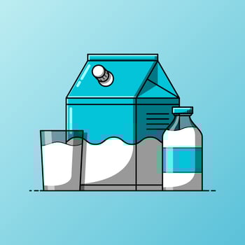 Milk carton box with bottle and glass cup illustration vector