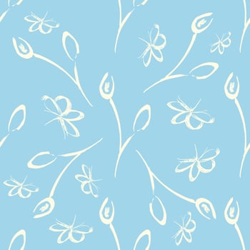 Hand-drawn floral background. Vector seamless pattern in doodle style.  Ideal for fabric, home textiles.