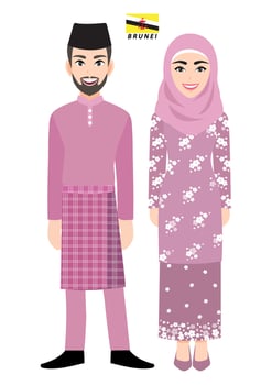 Couple of cartoon characters in Brunei traditional costume vector