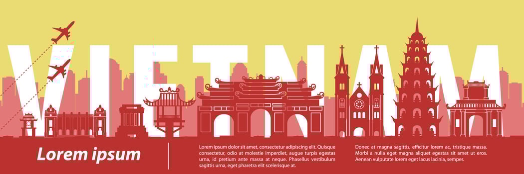 Vietnam famous landmark silhouette style with country name and national flag color vector