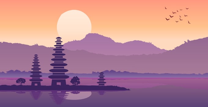 Pura ulan danu famous pagoda of Indonesia in bali island in silhouette design vector
