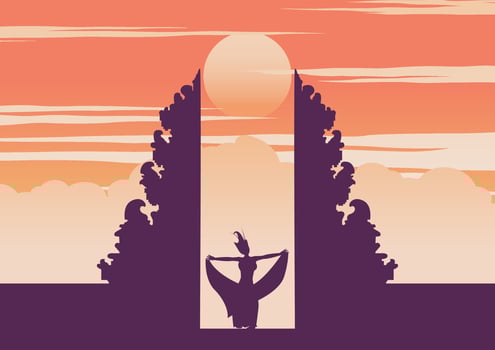 Handara gate famous landmark of Indonesia in Bali island and dancing girl vector