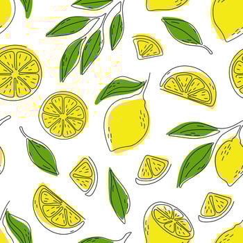 Seamless pattern of hand drawn lemons. Citrus fruit background. Perfect for textile wallpaper posters vector