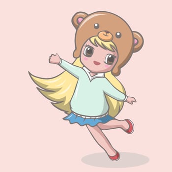 Cute little girl cartoon in bear hat vector