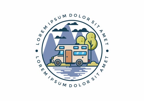 Line art motorhome flat illustration vector