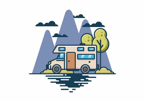 Line art motorhome flat illustration vector