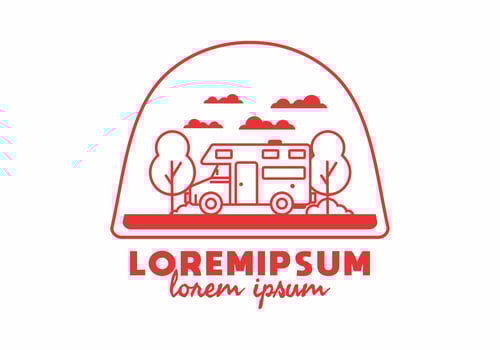 Line art motorhome flat illustration vector