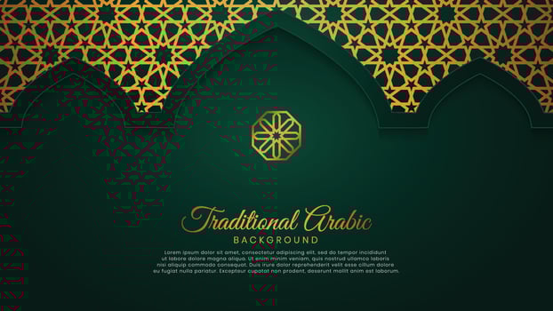 Eid Mubarak Islamic Arabic Green Arch Pattern Background with Beautiful Ornament vector