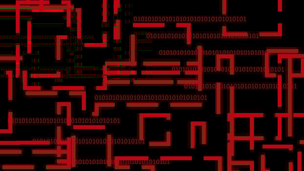 Abstract red neon line with binary number pattern on black background technology style. Modern futuristic vector