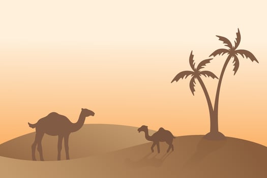 arabesque camel silhouette background vector, sunlight evening, desert sand, islamic religion holiday mubarak vector