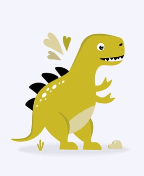 Funny cute dinosaur green on a light background. For textiles, packaging paper, posters, backgrounds, decoration of children's parties. Vector illustration