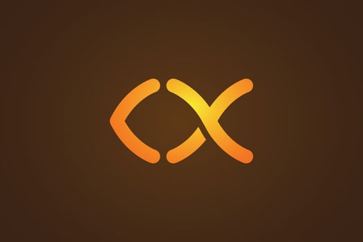 modern letter CX or KX fish logo design with light effect, vector graphic