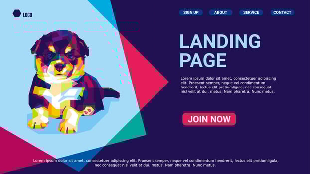 a cute dog with pop art style, landing page vector