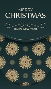 Template Greeting Brochure Merry christmas dark green with luxury yellow pattern vector