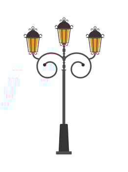 Street post lantern with three lamps in flat style isolated on white background. Vector illustration.