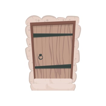 Antique rectangular wooden entrance door. Stone cladding. Isolated. Vector. vector