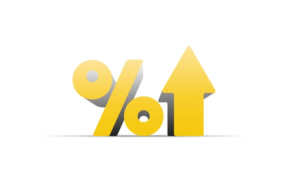 A yellow percentage sign with an arrow pointing up vector