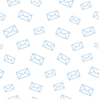The envelope vector illustration. Stylish pattern in a gentle and plain style. Fashion art. Seamless pattern. Letter, Postcard, Writing, Message. On white background. Light Blue