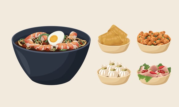 five chinese food icons vector