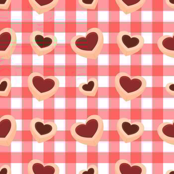 Valentine's day seamless pattern. Seamless Scottish, Plaid, Tartan, Gingham pattern. Seamless hearts cookie pattern. vector