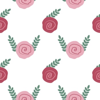 Pink rose on a white background. Seamless roses for valentine's day. Valentine's day illustration. vector