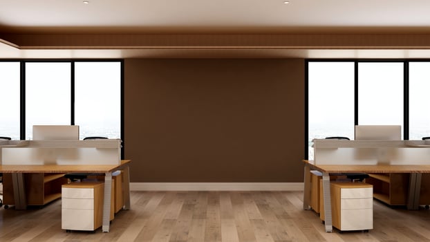 3D Render Realistic Office Workspace Modern Minimalist mockup photo